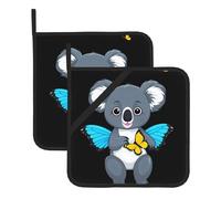 YYHWHJDE Koala With Butterfly Wings Pattern Square Insulation Pot Mat 2 Pieces Thick and durable with lanyard for Microwave Ovens, Ovens, Outdoor Grilling