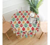 YYHWHJDE Ladybugs Cartoon Pattern Prints 60in Round Table Throw - High-Grade Polyester Table Cover for Elegant Dining & Outdoor Events