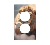 YYHWHJDE Lamb with A Lion On The Clouds Picture Double Socket Wall Panel Decorative is Durable and Suitable for Socket Light Switch Accessories 4.5x2.76in