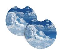 YYHWHJDE Lamb With A Lion On The Clouds Prints Car Cup Coasters 2-Pack - Durable Neoprene Drink Holders Absorbent Quick-Drying Coasters for Standard Cup Holders, Protect Auto Interiors & Add Style