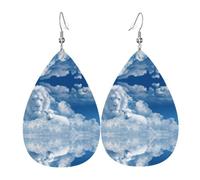 YYHWHJDE Lamb With A Lion On The Clouds Prints Teardrop Leather Earrings - Fashionable Dangle Earrings for Women, Lightweight Faux Leather Drops with 925 Silver Plated Hooks
