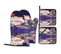 YYHWHJDE Las Vegas Night City Prints 4-Piece Quality Kitchen Protection Set - Heatproof Throws & Covers for Grilling, Baking & Safe Handling