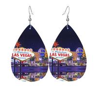 YYHWHJDE Las Vegas Night City Prints Teardrop Leather Earrings - Vibrant Dangle Layers for Women, Lightweight Fashion Jewelry for Parties & Everyday Wear