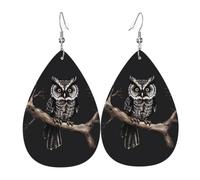 YYHWHJDE Late Night Owl Prints Teardrop Leather Earrings - Vibrant Dangle Layers for Women, Lightweight Fashion Jewelry for Parties & Everyday Wear