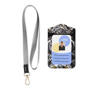 YYHWHJDE Leather Card Holder with Lanyard for ID Badge | Durable & Waterproof Yellow eyed owl Picture
