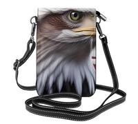 YYHWHJDE Leather Crossbody Small Cell Phone Purse 7.6x4.9in American Bald Eagle Pattern For Walking, Camping, Shopping, Travel, And Outdoor Use