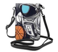 YYHWHJDE Leather Crossbody Small Cell Phone Purse 7.6x4.9in Astronaut Space Basketball Pattern For Walking, Camping, Shopping, Travel, And Outdoor Use
