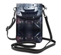 YYHWHJDE Leather Crossbody Small Cell Phone Purse 7.6x4.9in Bats Flying At Dusk Pattern For Walking, Camping, Shopping, Travel, And Outdoor Use