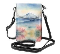 YYHWHJDE Leather Crossbody Small Cell Phone Purse 7.6x4.9in Beautiful Mt. Fuji Print Pattern For Walking, Camping, Shopping, Travel, And Outdoor Use