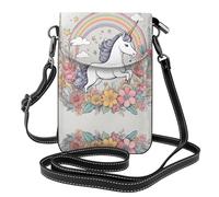 YYHWHJDE Leather Crossbody Small Cell Phone Purse 7.6x4.9in Beautiful Rainbows And Unicorns Pattern For Walking, Camping, Shopping, Travel, And Outdoor Use