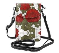 YYHWHJDE Leather Crossbody Small Cell Phone Purse 7.6x4.9in Beautiful Red Roses Pattern For Walking, Camping, Shopping, Travel, And Outdoor Use