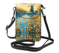 YYHWHJDE Leather Crossbody Small Cell Phone Purse 7.6x4.9in Beautiful Sunflower Pattern For Walking, Camping, Shopping, Travel, And Outdoor Use
