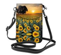 YYHWHJDE Leather Crossbody Small Cell Phone Purse 7.6x4.9in Beautiful Sunflower Sea Pattern For Walking, Camping, Shopping, Travel, And Outdoor Use