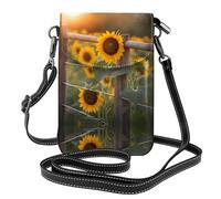 YYHWHJDE Leather Crossbody Small Cell Phone Purse 7.6x4.9in Beautiful Yellow Sunflowers Pattern For Walking, Camping, Shopping, Travel, And Outdoor Use