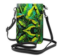 YYHWHJDE Leather Crossbody Small Cell Phone Purse 7.6x4.9in Big Green Banana Leaf Pattern For Walking, Camping, Shopping, Travel, And Outdoor Use
