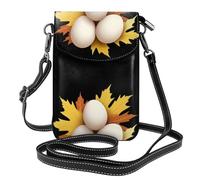YYHWHJDE Leather Crossbody Small Cell Phone Purse 7.6x4.9in Bird Eggs On Maple Leaves Pattern For Walking, Camping, Shopping, Travel, And Outdoor Use