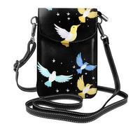 YYHWHJDE Leather Crossbody Small Cell Phone Purse 7.6x4.9in Birds Among The Stars Pattern For Walking, Camping, Shopping, Travel, And Outdoor Use