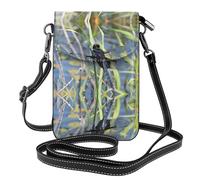 YYHWHJDE Leather Crossbody Small Cell Phone Purse 7.6x4.9in Black Dragonfly On Grass Pattern For Walking, Camping, Shopping, Travel, And Outdoor Use