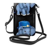 YYHWHJDE Leather Crossbody Small Cell Phone Purse 7.6x4.9in Blue Hat Elephant Pattern For Walking, Camping, Shopping, Travel, And Outdoor Use