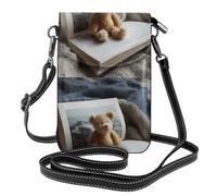 YYHWHJDE Leather Crossbody Small Cell Phone Purse 7.6x4.9in Books On Teddy Bears Pattern For Walking, Camping, Shopping, Travel, And Outdoor Use