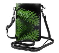 YYHWHJDE Leather Crossbody Small Cell Phone Purse 7.6x4.9in Bright Green Ferns Pattern For Walking, Camping, Shopping, Travel, And Outdoor Use
