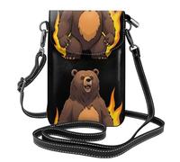 YYHWHJDE Leather Crossbody Small Cell Phone Purse 7.6x4.9in Burning Bear Pattern For Walking, Camping, Shopping, Travel, And Outdoor Use