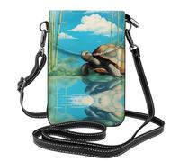 YYHWHJDE Leather Crossbody Small Cell Phone Purse 7.6x4.9in Cartoon Turtle Pattern For Walking, Camping, Shopping, Travel, And Outdoor Use