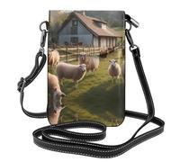YYHWHJDE Leather Crossbody Small Cell Phone Purse 7.6x4.9in Farm Lots Of Goats Pattern For Walking, Camping, Shopping, Travel, And Outdoor Use