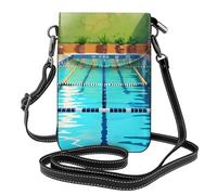 YYHWHJDE Leather Crossbody Small Cell Phone Purse 7.6x4.9in Flamingo And Swimming Pool Pattern For Walking, Camping, Shopping, Travel, And Outdoor Use