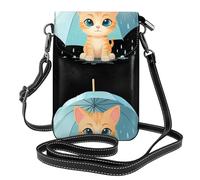 YYHWHJDE Leather Crossbody Small Cell Phone Purse 7.6x4.9in Kitten Taking Shelter From The Rain Pattern For Walking, Camping, Shopping, Travel, And Outdoor Use