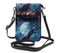 YYHWHJDE Leather Crossbody Small Cell Phone Purse 7.6x4.9in Little Dinosaur Next To The Moon Pattern For Walking, Camping, Shopping, Travel, And Outdoor Use