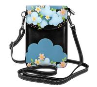 YYHWHJDE Leather Crossbody Small Cell Phone Purse 7.6x4.9in Little Flowers On The Clouds Pattern For Walking, Camping, Shopping, Travel, And Outdoor Use