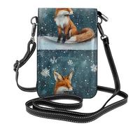 YYHWHJDE Leather Crossbody Small Cell Phone Purse 7.6x4.9in Little Fox Under The Snow Pattern For Walking, Camping, Shopping, Travel, And Outdoor Use