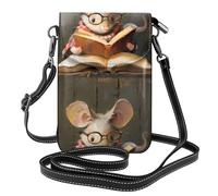 YYHWHJDE Leather Crossbody Small Cell Phone Purse 7.6x4.9in Little Mouse Reading A Book Pattern For Walking, Camping, Shopping, Travel, And Outdoor Use