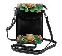 YYHWHJDE Leather Crossbody Small Cell Phone Purse 7.6x4.9in Little Turtle In The Petals Pattern For Walking, Camping, Shopping, Travel, And Outdoor Use
