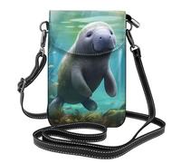 YYHWHJDE Leather Crossbody Small Cell Phone Purse 7.6x4.9in Manatee Animals Calf Pattern For Walking, Camping, Shopping, Travel, And Outdoor Use