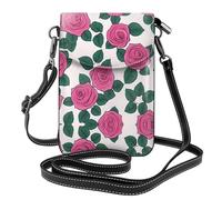 YYHWHJDE Leather Crossbody Small Cell Phone Purse 7.6x4.9in Many Beautiful Pink Roses Pattern For Walking, Camping, Shopping, Travel, And Outdoor Use