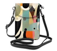YYHWHJDE Leather Crossbody Small Cell Phone Purse 7.6x4.9in Mid-Century Modern Art Cat Pattern For Walking, Camping, Shopping, Travel, And Outdoor Use