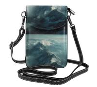 YYHWHJDE Leather Crossbody Small Cell Phone Purse 7.6x4.9in Mountains In The Clouds Pattern For Walking, Camping, Shopping, Travel, And Outdoor Use