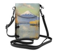 YYHWHJDE Leather Crossbody Small Cell Phone Purse 7.6x4.9in Mt. Fuji In The Distance Pattern For Walking, Camping, Shopping, Travel, And Outdoor Use