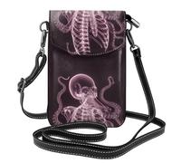 YYHWHJDE Leather Crossbody Small Cell Phone Purse 7.6x4.9in Octopus On A Skull Pattern For Walking, Camping, Shopping, Travel, And Outdoor Use