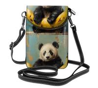 YYHWHJDE Leather Crossbody Small Cell Phone Purse 7.6x4.9in Panda On A Banana Pattern For Walking, Camping, Shopping, Travel, And Outdoor Use