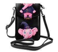 YYHWHJDE Leather Crossbody Small Cell Phone Purse 7.6x4.9in Pink Elephant Wearing A Witch Hat Pattern For Walking, Camping, Shopping, Travel, And Outdoor Use