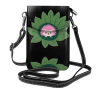 YYHWHJDE Leather Crossbody Small Cell Phone Purse 7.6x4.9in Pink Hedgehog Leaf Print Pattern For Walking, Camping, Shopping, Travel, And Outdoor Use