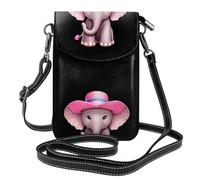 YYHWHJDE Leather Crossbody Small Cell Phone Purse 7.6x4.9in Pink Straw Hat Elephant Pattern For Walking, Camping, Shopping, Travel, And Outdoor Use