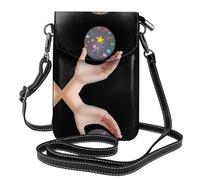 YYHWHJDE Leather Crossbody Small Cell Phone Purse 7.6x4.9in Planet On The Palm Of Your Hand Pattern For Walking, Camping, Shopping, Travel, And Outdoor Use