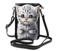 YYHWHJDE Leather Crossbody Small Cell Phone Purse 7.6x4.9in Poor Little Gray Cat Pattern For Walking, Camping, Shopping, Travel, And Outdoor Use