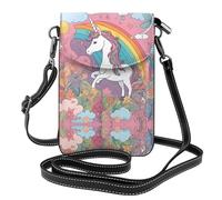 YYHWHJDE Leather Crossbody Small Cell Phone Purse 7.6x4.9in Pretty Flowers And Unicorns Pattern For Walking, Camping, Shopping, Travel, And Outdoor Use