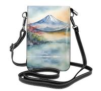 YYHWHJDE Leather Crossbody Small Cell Phone Purse 7.6x4.9in Pretty Mt. Fuji Pattern For Walking, Camping, Shopping, Travel, And Outdoor Use
