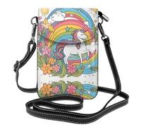 YYHWHJDE Leather Crossbody Small Cell Phone Purse 7.6x4.9in Pretty Rainbows And Unicorns Pattern For Walking, Camping, Shopping, Travel, And Outdoor Use